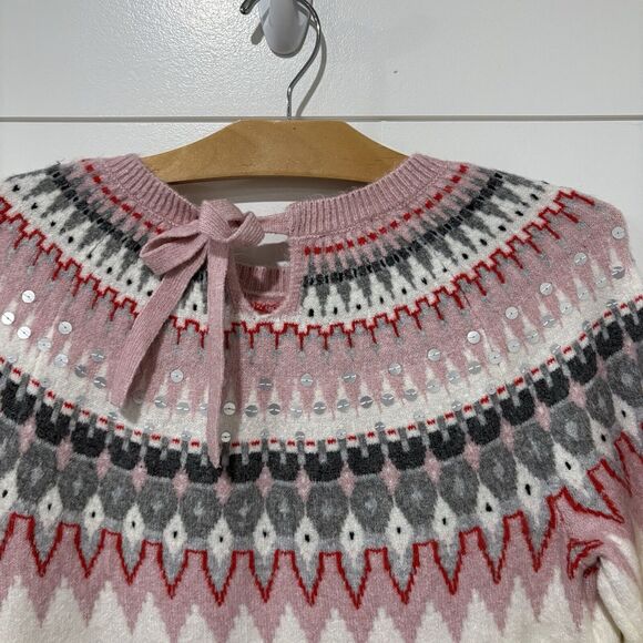 Talbots | Sweater Long Sleeve Fair Isle Cream Pink NWT- Size Large - Picture 6 of 8